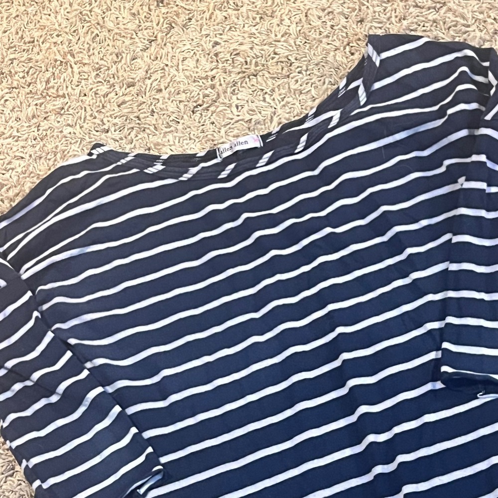 Allen Allen Navy Blue White Striped Boat‎ Neck 3/4 Sleeve T-Shirt Dress Medium